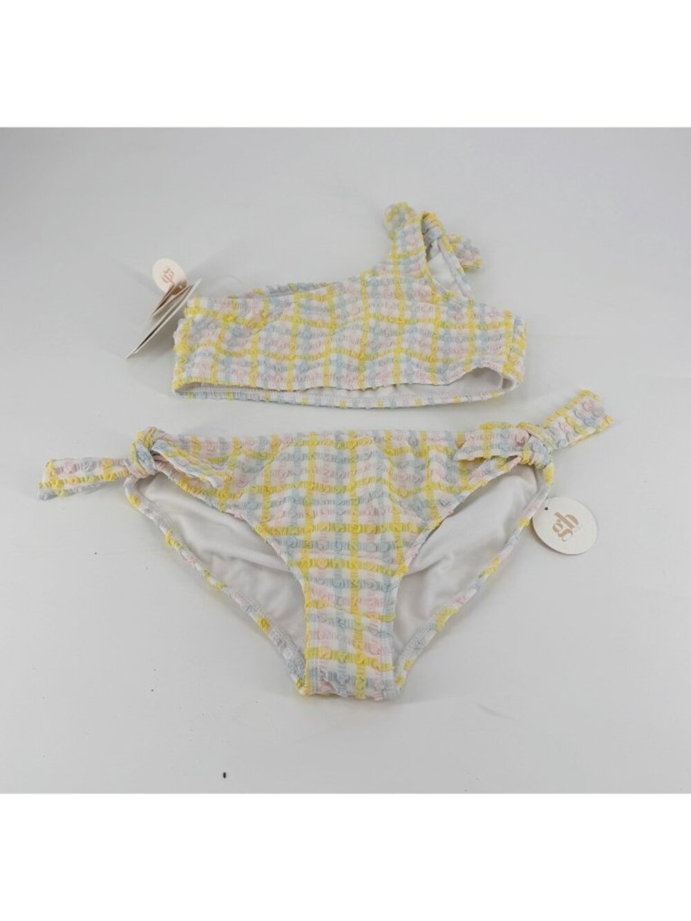 NWT GB Girls Pastel Gingham Check One Shoulder 2-Piece Bathing Suit 16